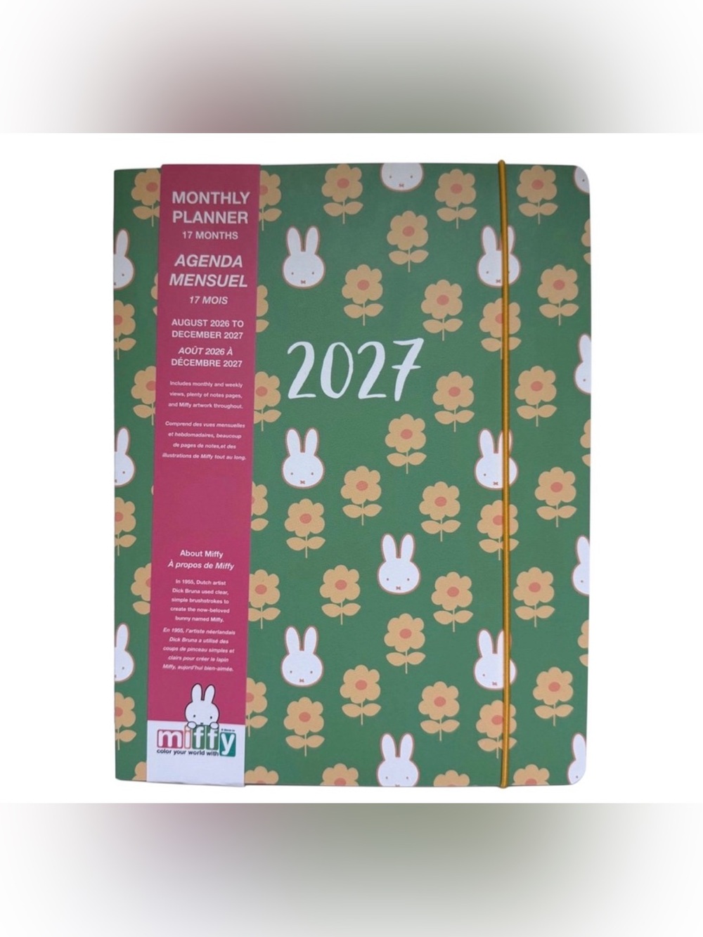 miffy Green & White Bunny Floral 2027 Planner with Yellow Elastic FIRM